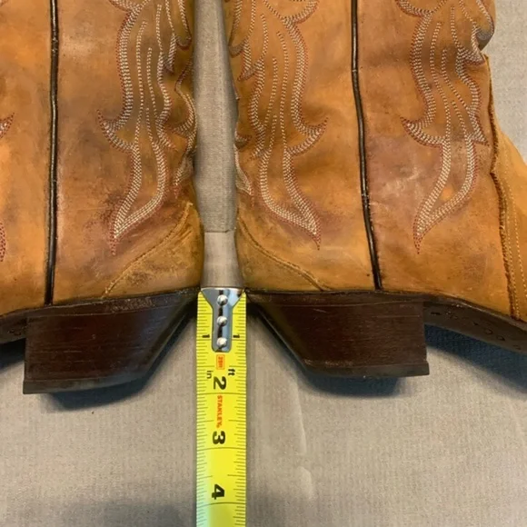 Tony Lama Cowboy Cowgirl Western Boots Leather Embroidered Brown Tan Size 8.5M - Picture 10 of 12